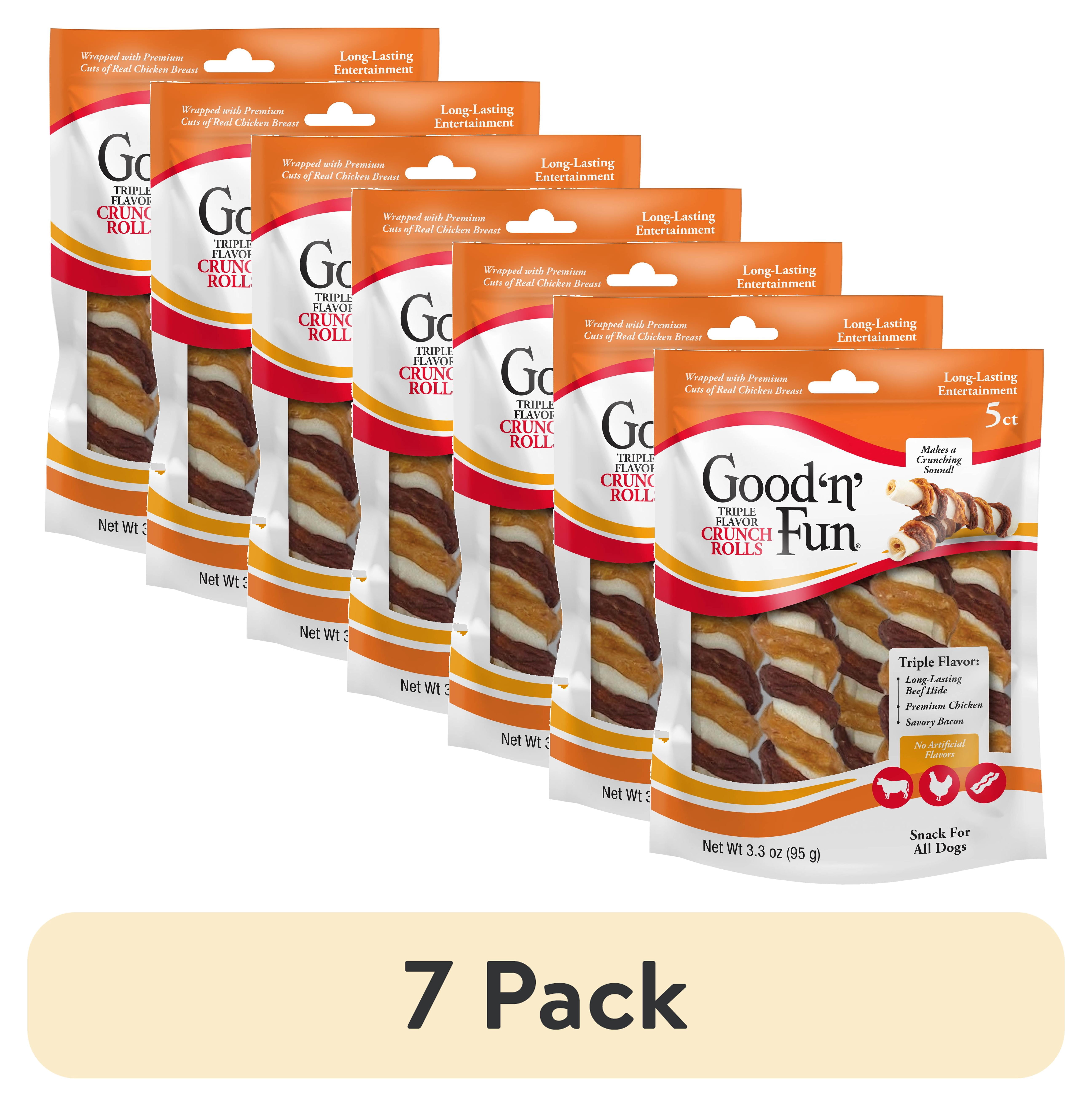 (7 pack) Good ‘n’ Fun Triple Flavor Crunch Rolls, Rawhide Chews for All Dogs, Real Chicken & Bacon, 5 Count