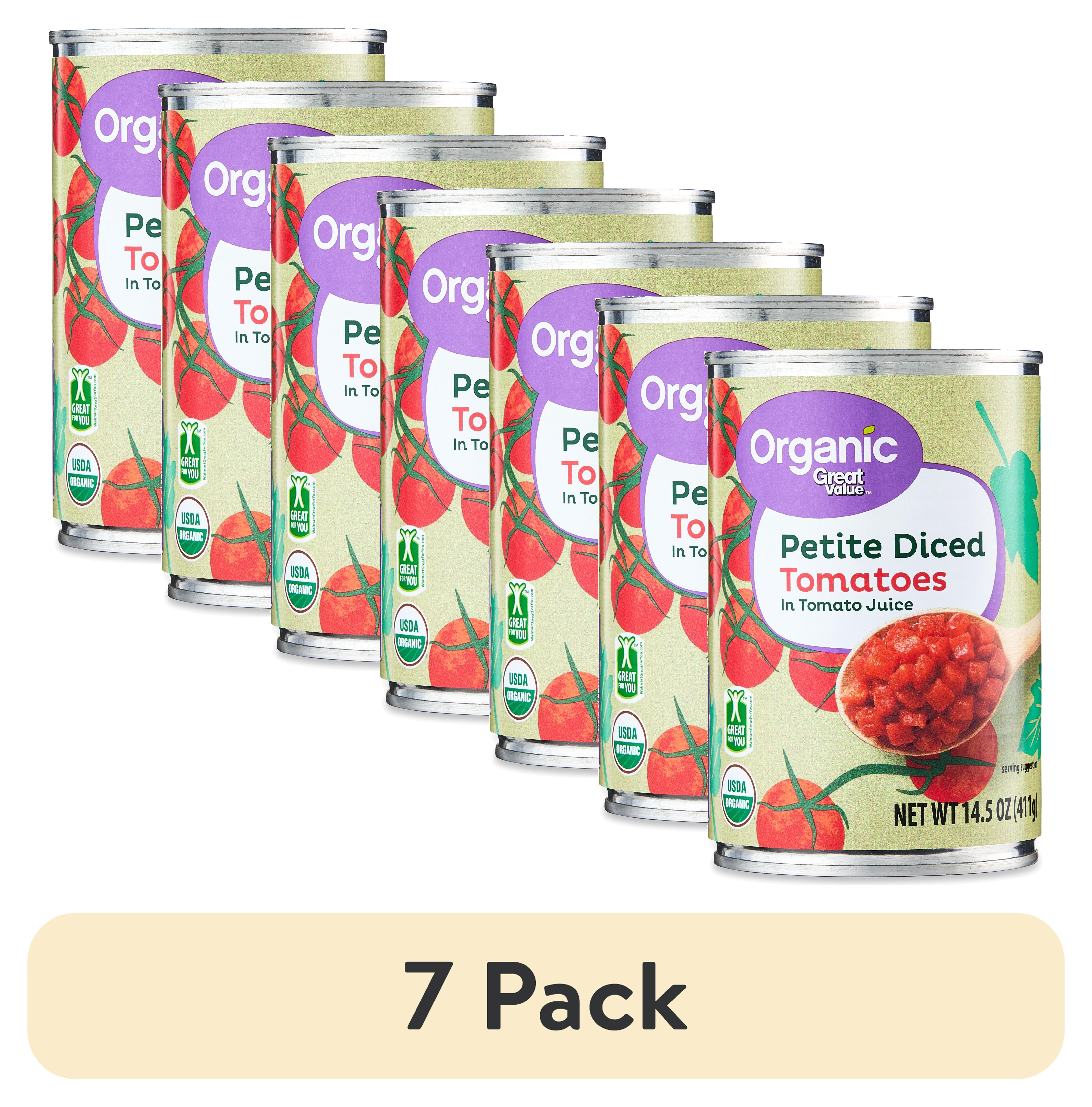 (7 pack) Great Value Organic Petite Diced Tomatoes in Tomato Juice, 14.5 oz