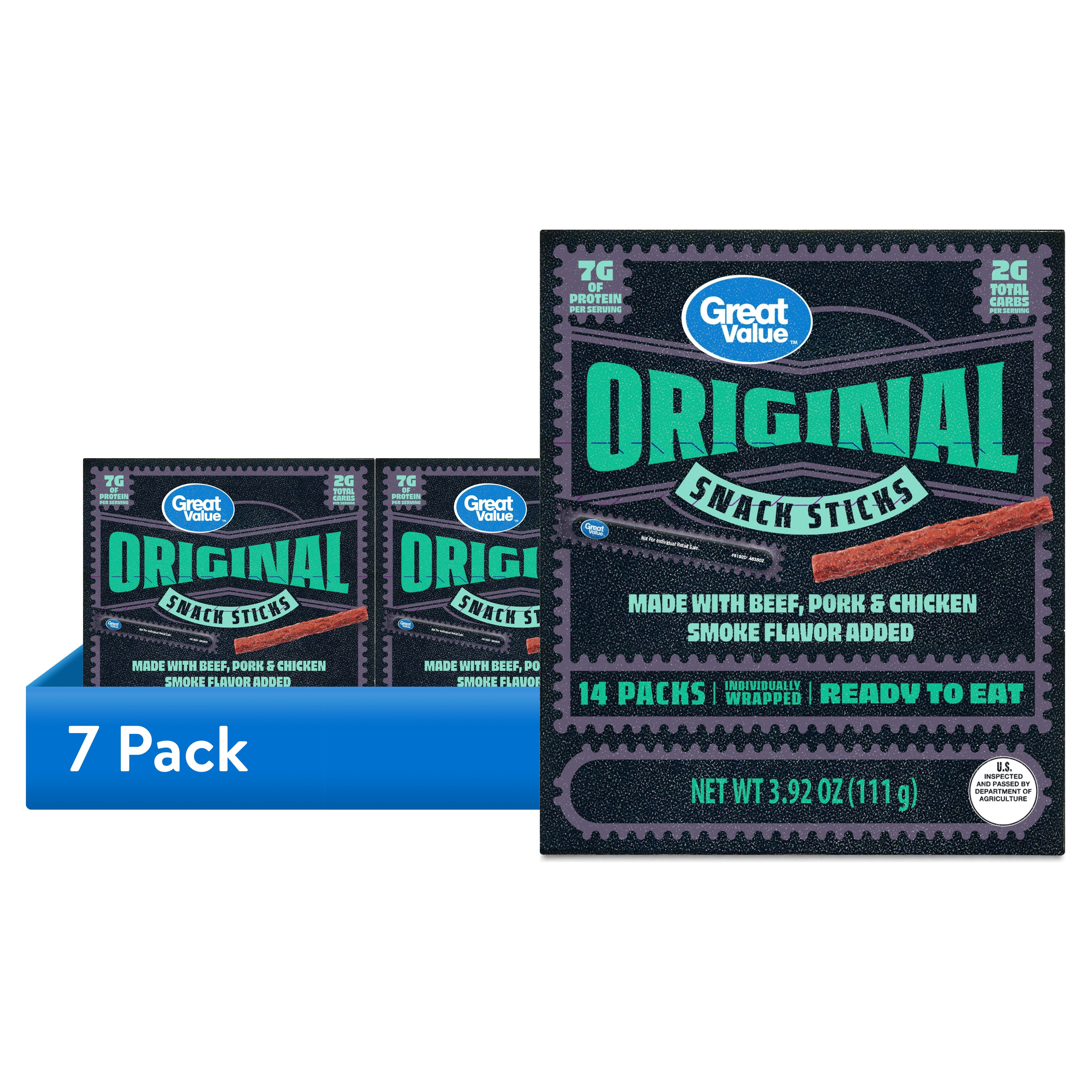 (7 pack) Great Value Original Snack Meat Sticks, 3.92 oz, 14 Count