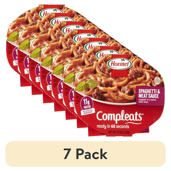 (7 pack) HORMEL COMPLEATS Spaghetti & Meat Sauce, Shelf-Stable, 11 grams Protein, 7.5 oz Plastic Microwaveable Tray