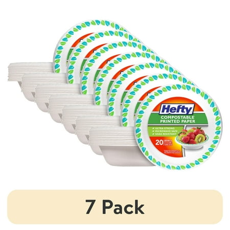 (7 pack) Hefty Compostable Paper Bowls, Disposable Bowls, 12 oz., 20 Count