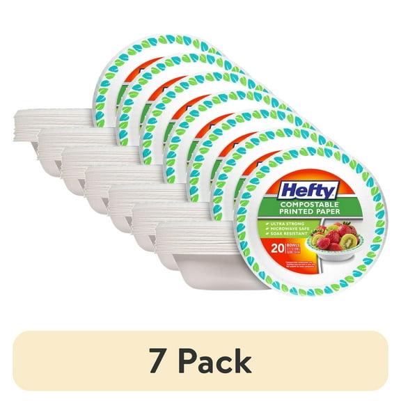 (7 pack) Hefty Compostable Printed Paper Bowls, 12 ounce Capacity, 20 Count