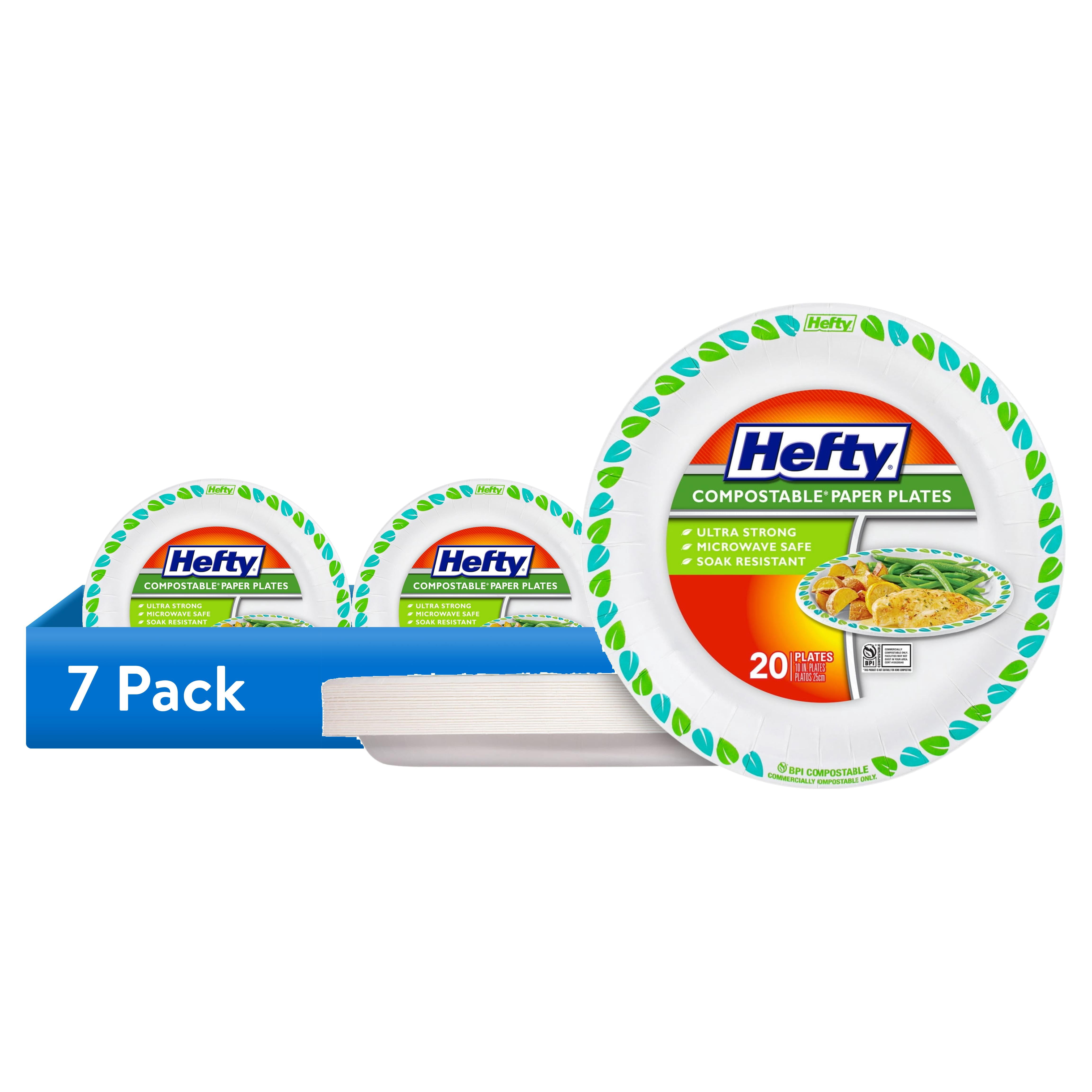 (7 pack) Hefty Compostable Paper Plates, Disposable Plates, 10 inches, 20 Count
