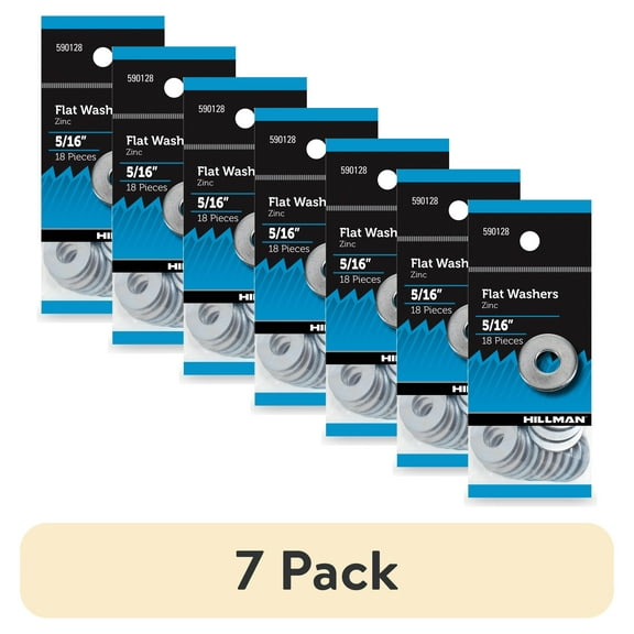 (7 pack) Hillman Flat Washers, 5/16", Steel, Zinc Finish, USS Washers, Silver, 18 pack