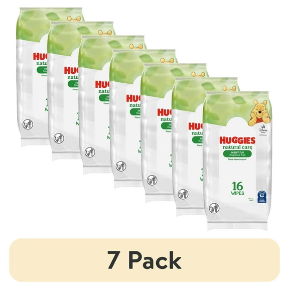 (7 pack) Huggies Natural Care Sensitive Baby Wipes, Unscented, 1 Soft Pack (16 Wipes Total) (Select for More)