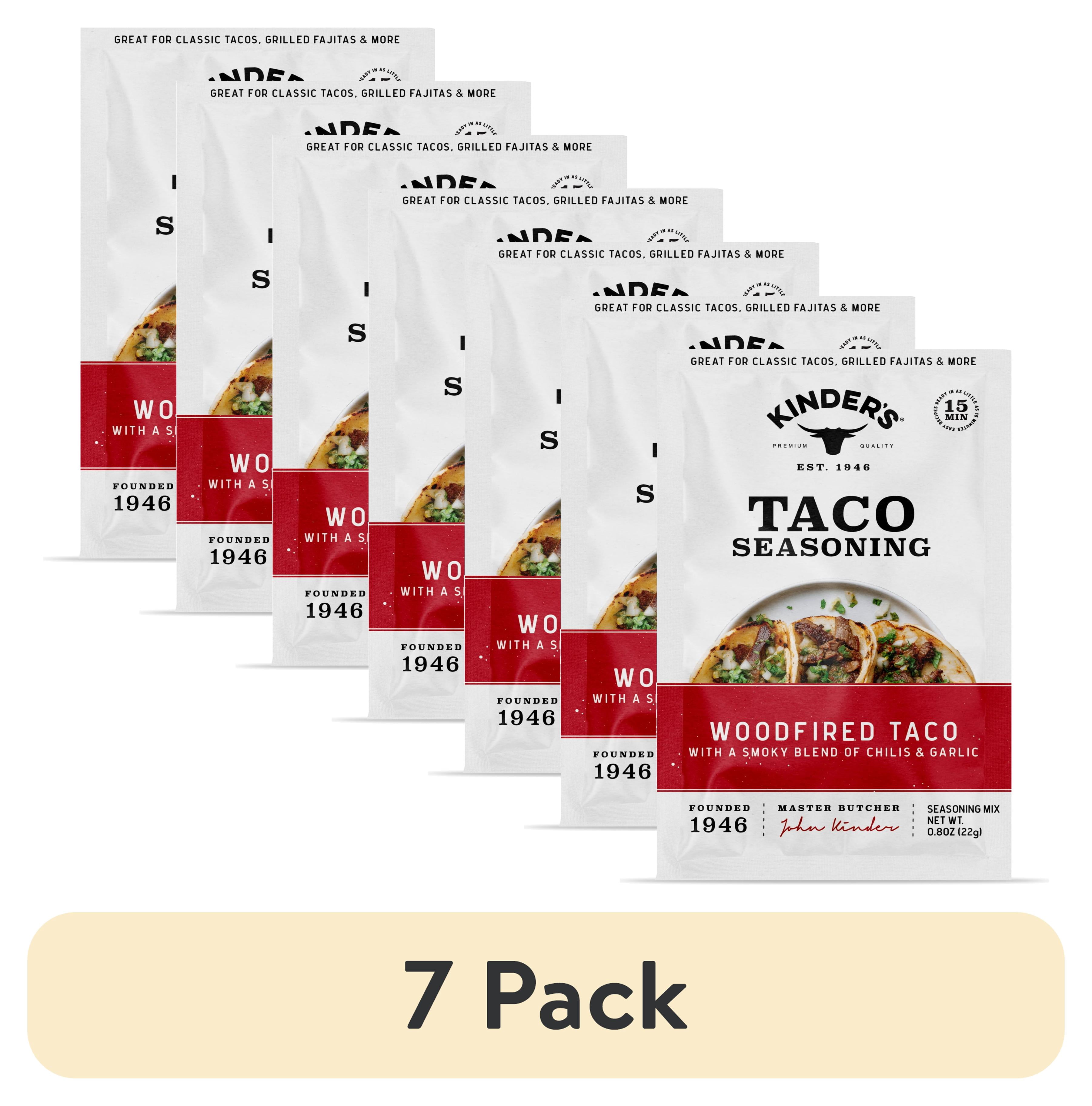 (7 pack) Kinder's Woodfired Taco Seasoning Blend with Chilis and Garlic, 0.8 oz Packet