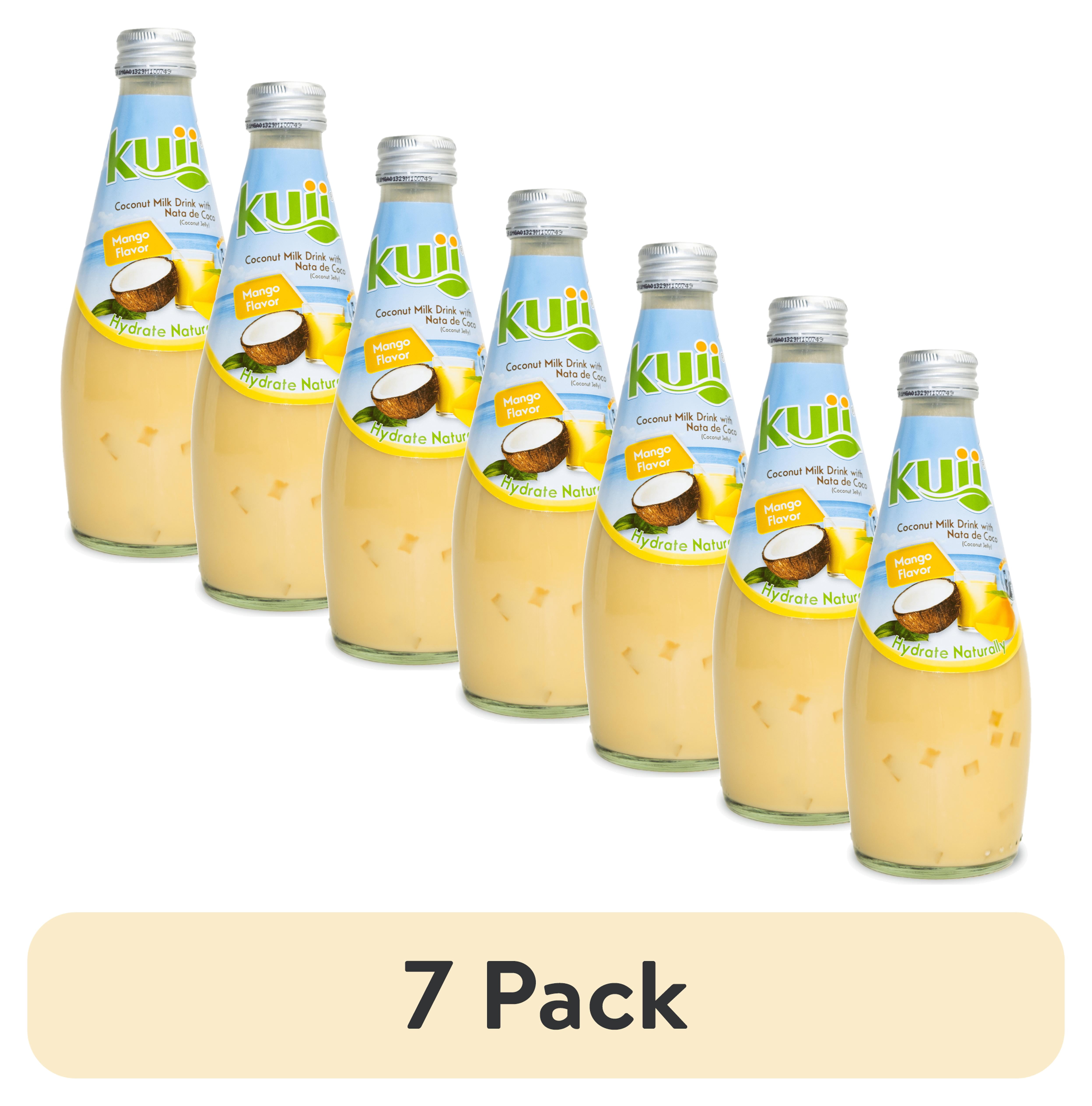 (7 pack) Kuii Drinks Coconut Milk with Nata de Coco, Mango, 290 mL Single Glass Bottle