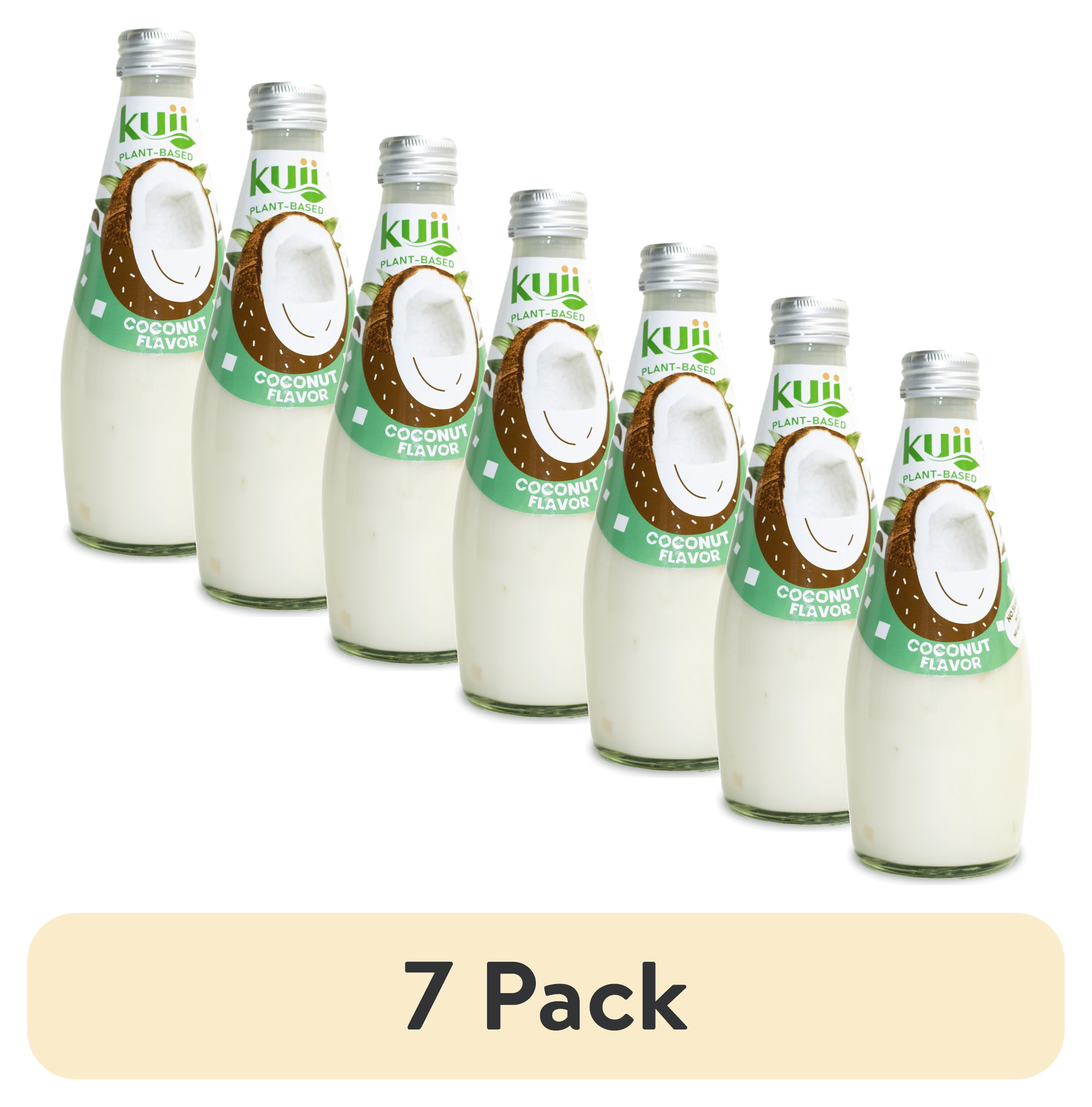 (7 pack) Kuii Drinks Coconut Milk with Nata de Coco, Original - No Sugar Added, 290 mL Single Glass Bottle