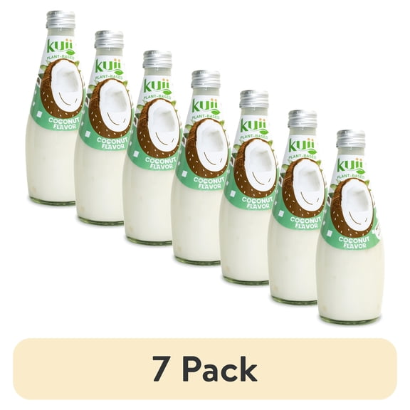 (7 pack) Kuii Drinks Coconut Milk with Nata de Coco, Original - No Sugar Added, 290 mL Single Glass Bottle
