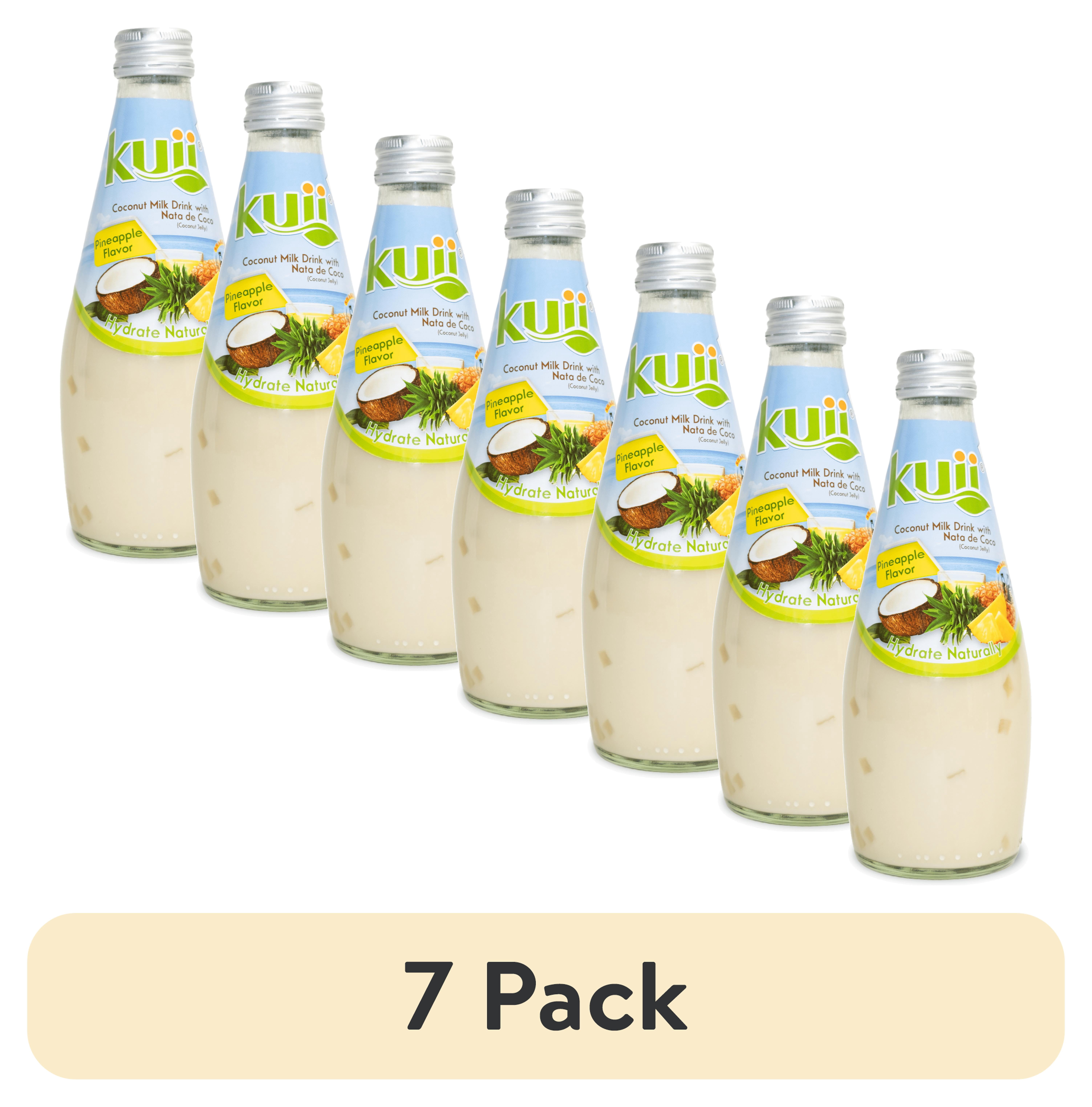 (7 pack) Kuii Drinks Coconut Milk with Nata de Coco, Pineapple, 290 mL Single Glass Bottle