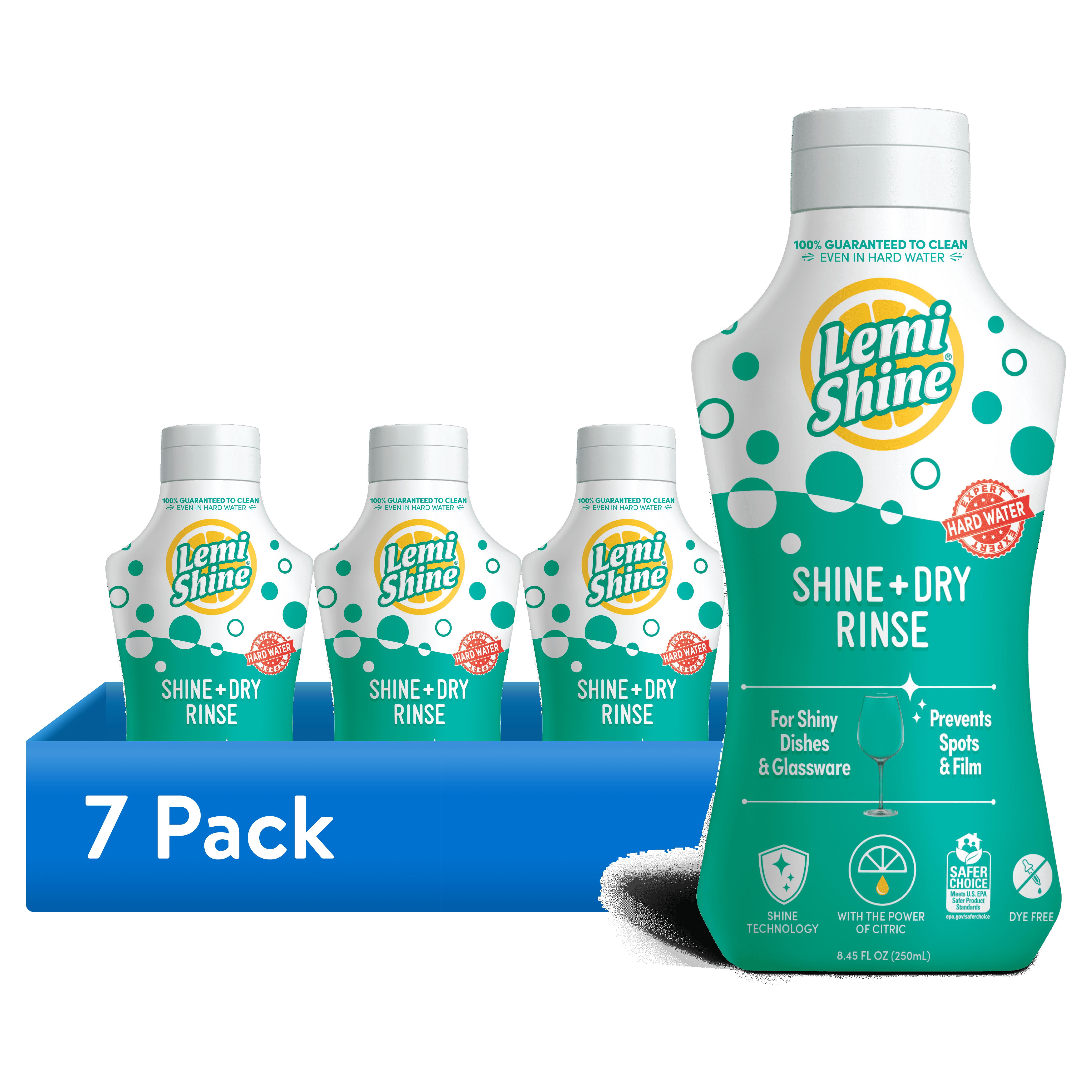 (7 pack) Lemi Shine Shine + Dry, Dishwasher Rinse Aid, Spotless and Streakless Shine, 8.45 oz.