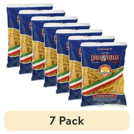 (7 pack) Luigi Vitelli Penne Rigate Pasta, 100% Wheat Semolia, 16oz, Shelf Stable, Egg Free, Plastic Bag, New
