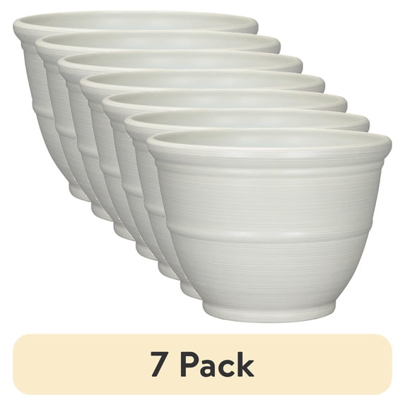 (7 pack) Mainstays Ferenza Round Recycled Resin Planter, White, 14 in x 14 in x 10 in