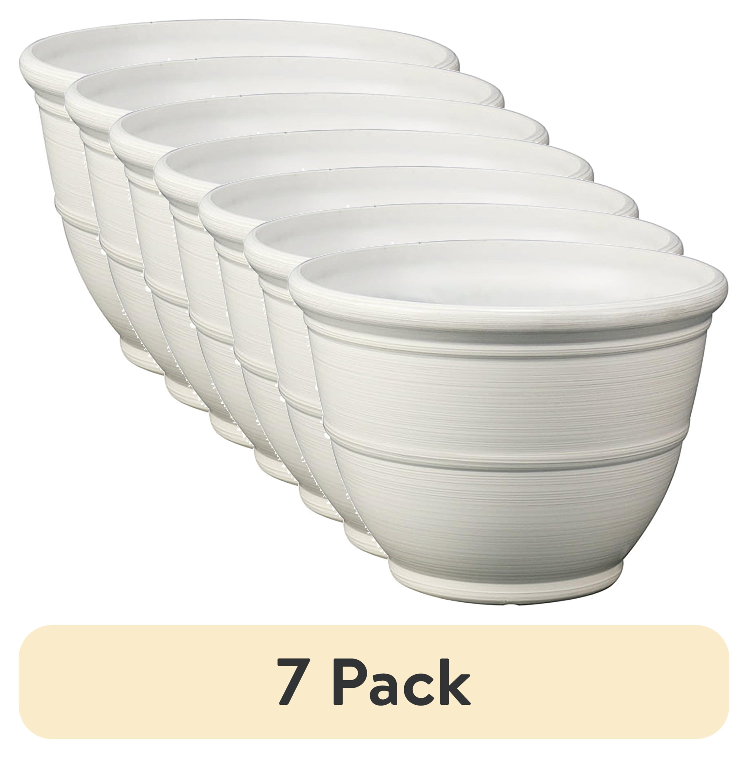 (7 pack) Mainstays 14" D x 10" H Ferenza White Recycled Resin Planter