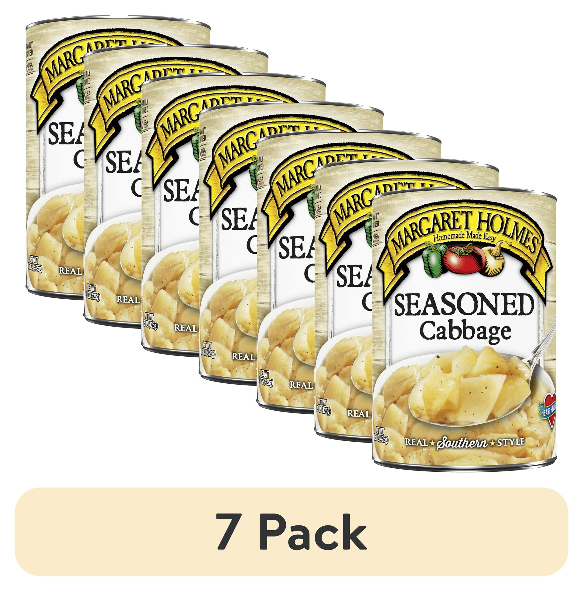 (7 pack) Margaret Holmes Seasoned Cabbage, Canned Vegetables, 15 oz
