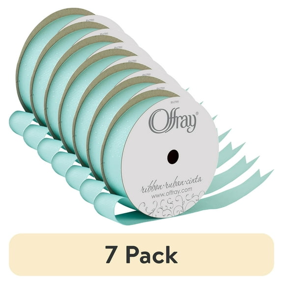 (7 pack) Offray Ribbon, Aqua Blue 7/8 inch Grosgrain Glitter Polyester Ribbon, 9 feet