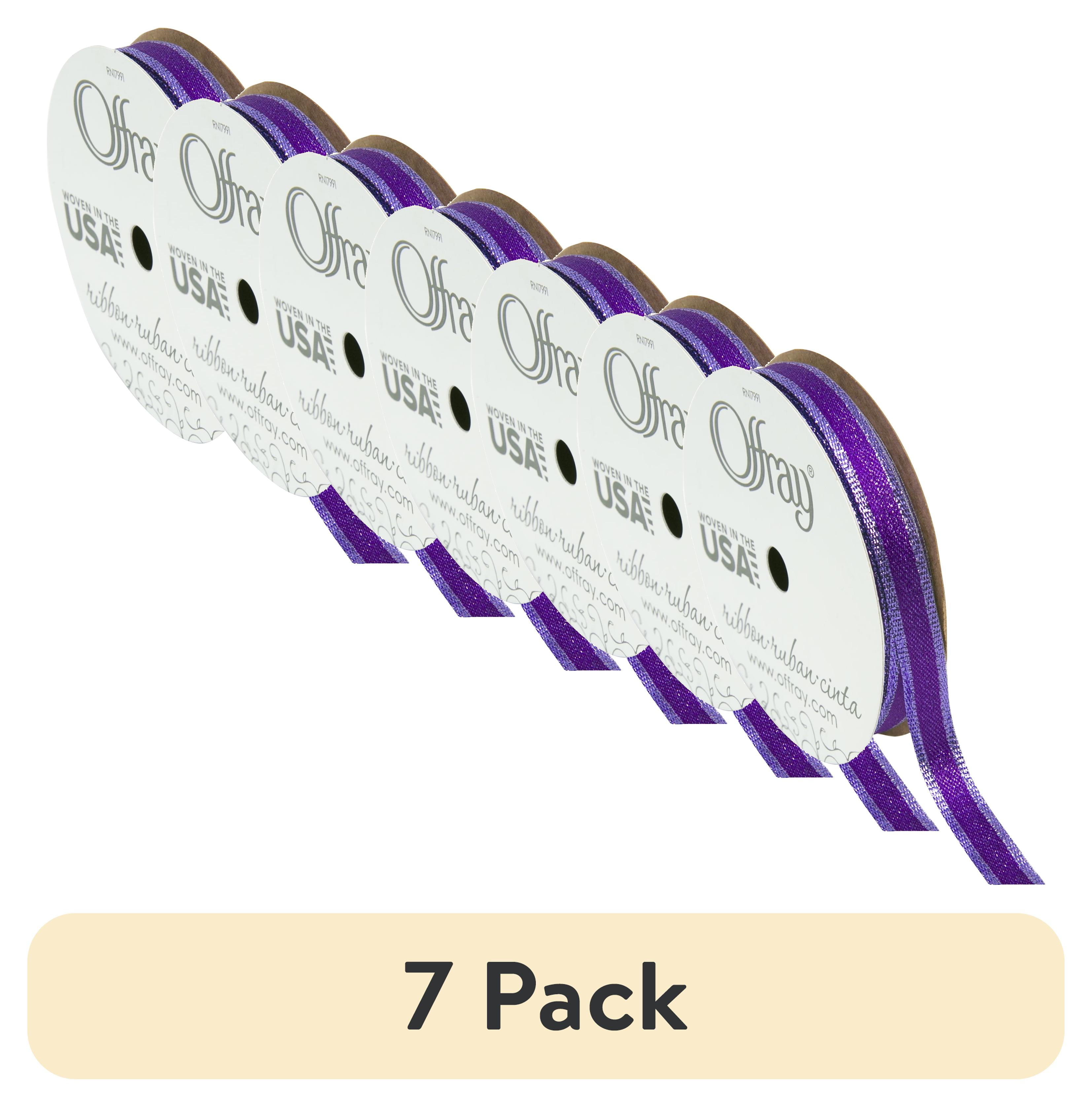 (7 pack) Offray Ribbon, Purple 3/8 inch Metallic Ribbon for Wedding, Crafts, and Gifting, 9 feet, 1 Each