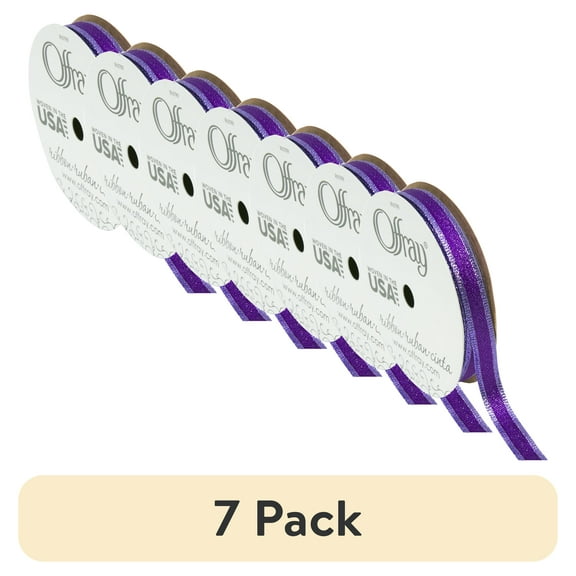 (7 pack) Offray Ribbon, Purple 3/8 inch Metallic Ribbon for Wedding, Crafts, and Gifting, 9 feet, 1 Each