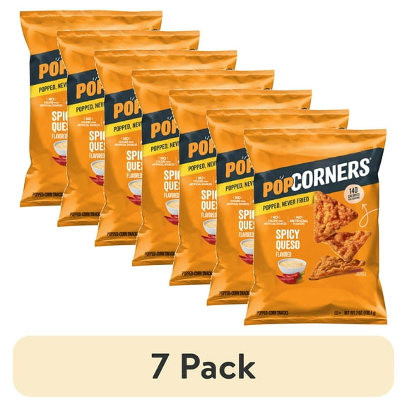 (7 pack) PopCorners No Artificial Colors or Flavors Spicy Queso Popped Corn Chips Bag, 7 oz​