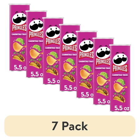 (7 pack) Pringles Carnitas Taco Potato Crisps Chips, Lunch Snacks, 5.5 oz Canister