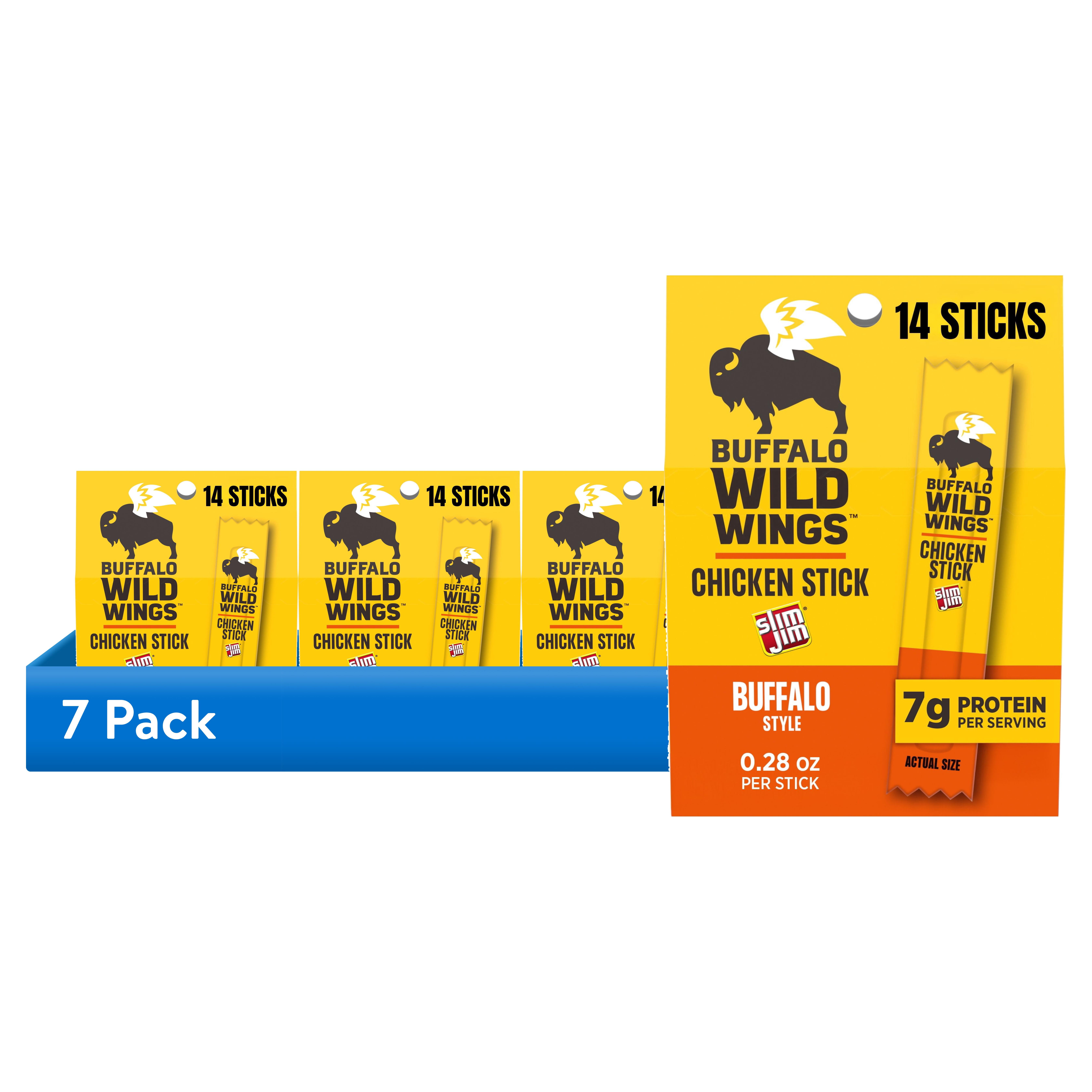 (7 pack) Slim Jim Chicken Jerky Sticks, Buffalo Wild Wings Buffalo Style, 7g Protein per Serving, 0.28 oz. (14 Count)