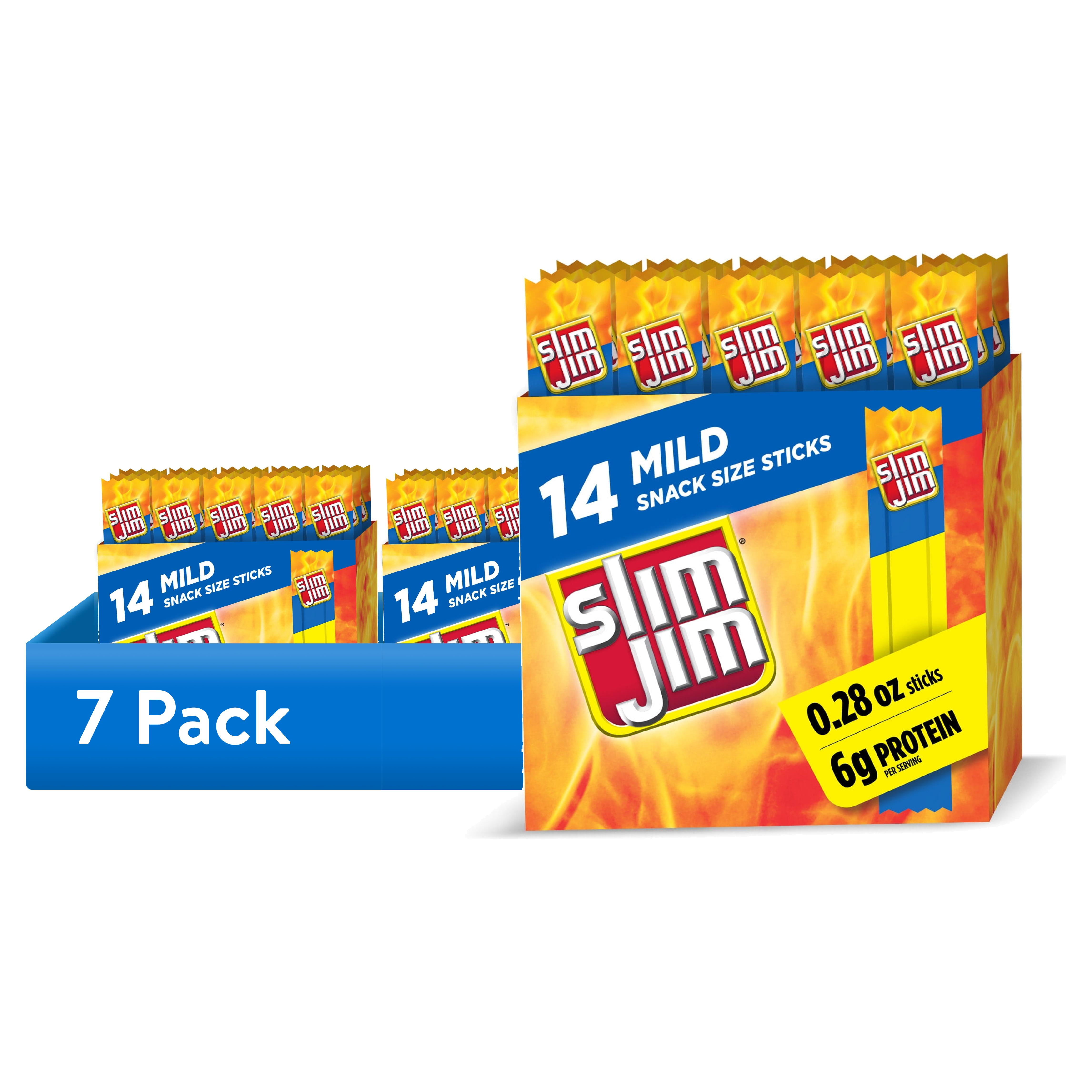 (7 pack) Slim Jim Smoked Meat Sticks, Mild Flavor, 6g Protein Per Serving, Snack Size, 0.28 oz. (14 Count)