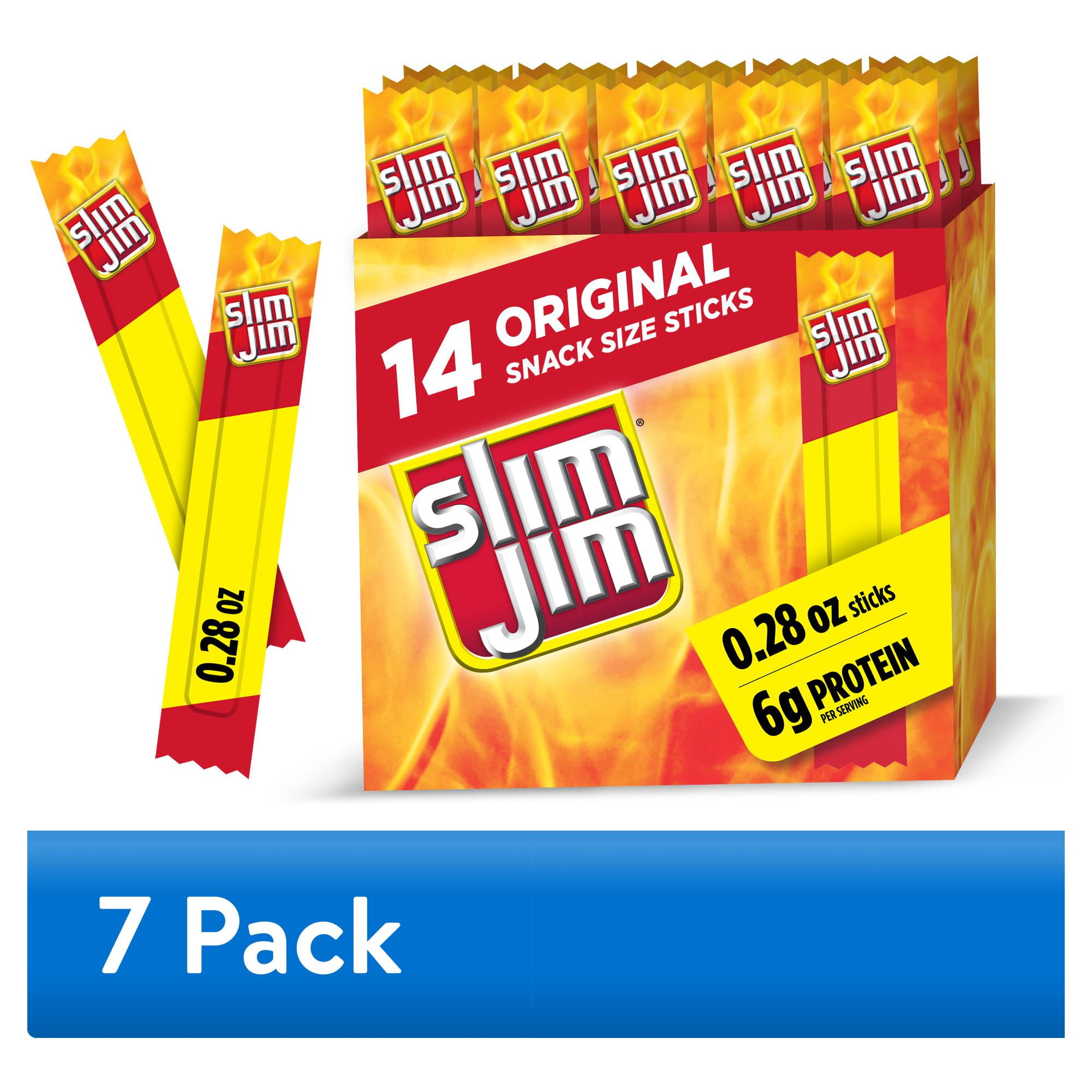 (7 pack) Slim Jim Smoked Meat Sticks, Original Flavor, 6g Protein Per Serving, Snack Size, 0.28 oz. (14 Count)