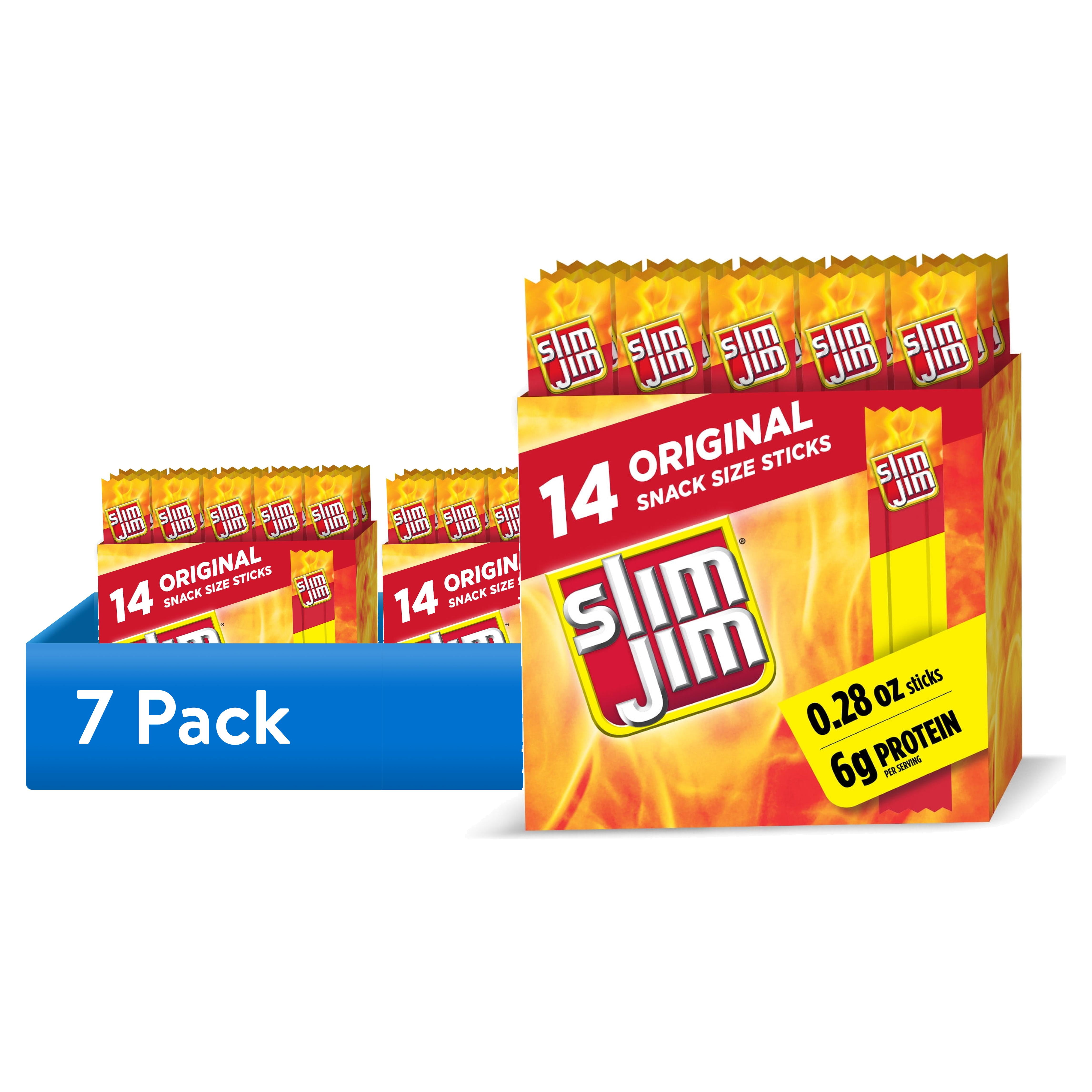 (7 pack) Slim Jim Smoked Meat Sticks, Original Flavor, 6g Protein Per Serving, Snack Size, Stocking Stuffer, 0.28 oz. (14 Count)