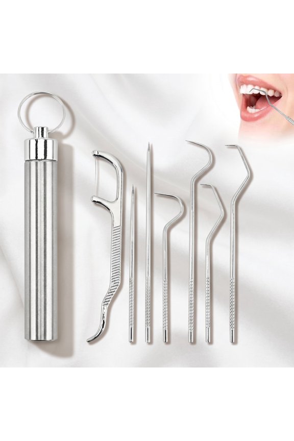 7-Piece Stainless Steel Dental Floss Set, Reusable Metal Oral Care Tool with Keychain, Portable Hygiene Toothpick for Travel,Daily Use