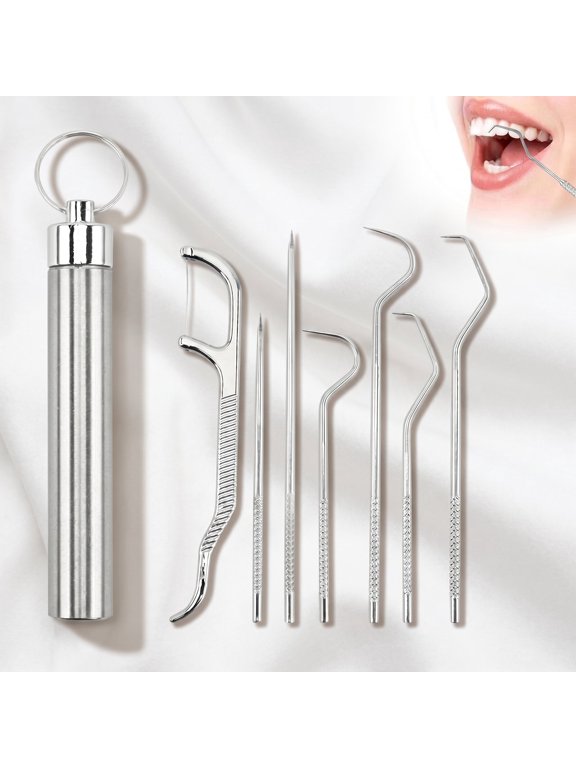 7-Piece Stainless Steel Dental Floss Set, Reusable Metal Oral Care Tool with Keychain, Portable Hygiene Toothpick for Travel,Daily Use