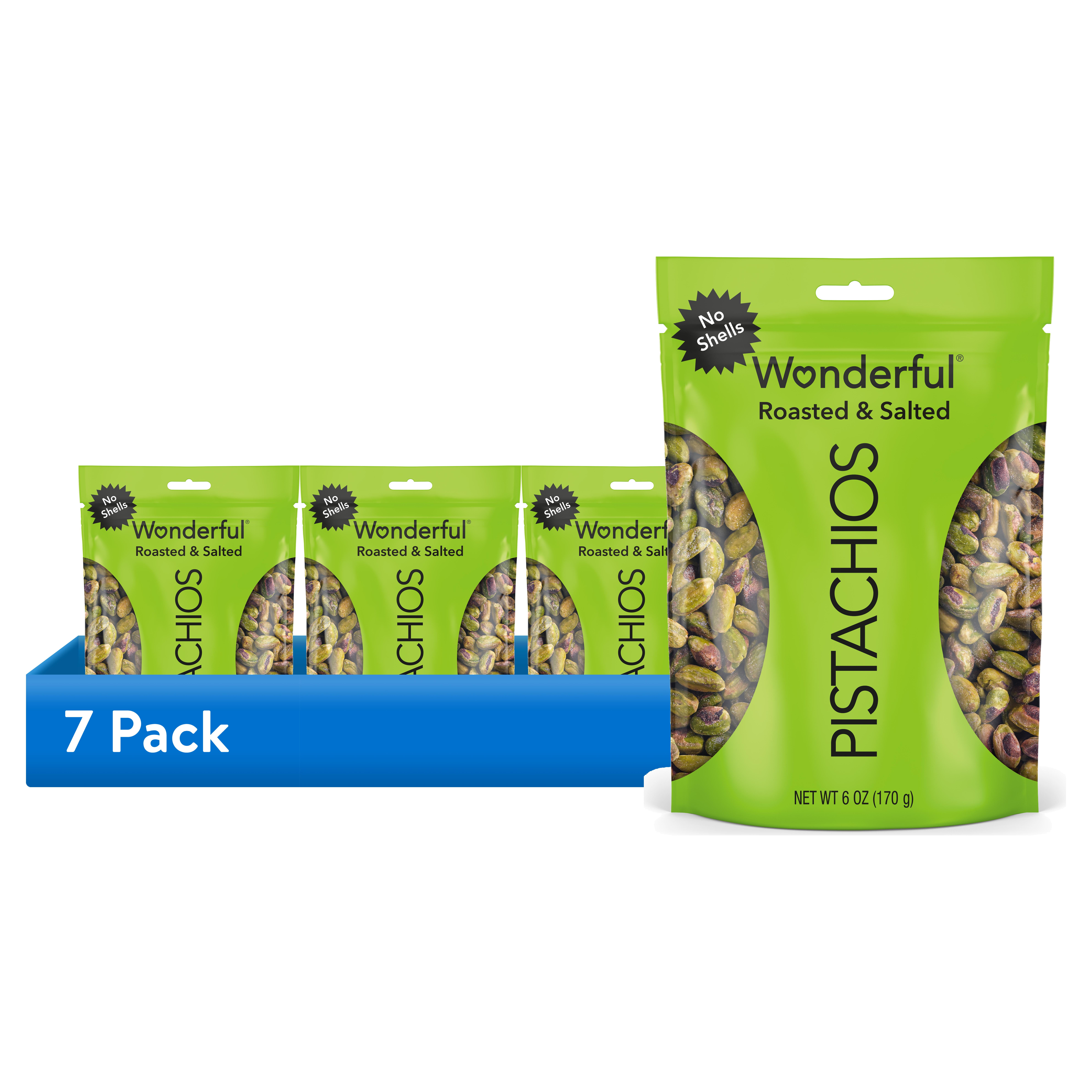 (7 pack) Wonderful Pistachios No Shells Roasted & Salted Nuts, 6 Ounce Bag