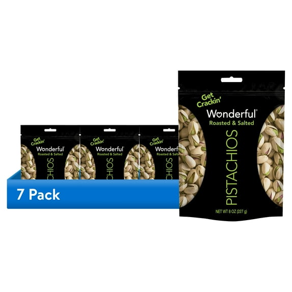 (7 pack) Wonderful Pistachios In-Shell Roasted & Salted Nuts, 8 Ounce Bag