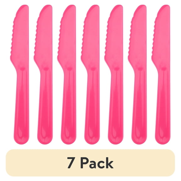 (7 pack) Your Zone 4 Count Pink Plastic Utensil Set with Fork, Spoon, Knife, and Travel Container