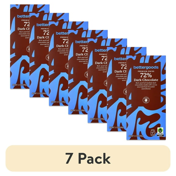(7 pack) bettergoods Premium Swiss 72% Dark Chocolate Bar, 3.5 oz