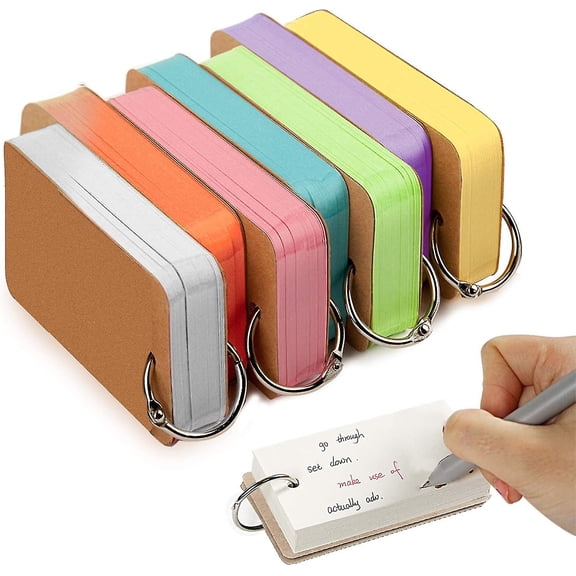 7-pack flash cards with ring, vocabulary cards, 350 sheets, flash card pocket, small notepads for memos