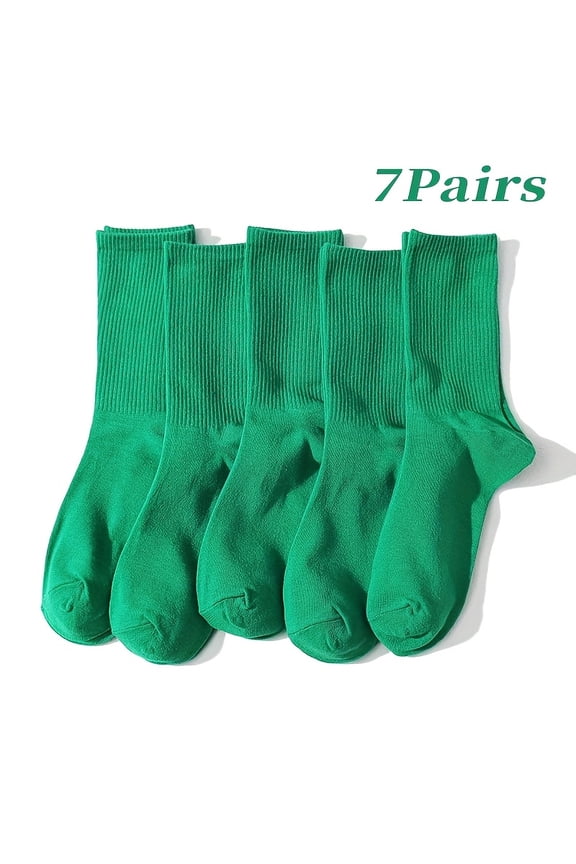 7 pairs of bright green mid-calf athletic socks - made of breathable polyester with an elastic ribbed cuff, machine washable - comfortable and casual athletic socks suitable for teenagers, perfect fo