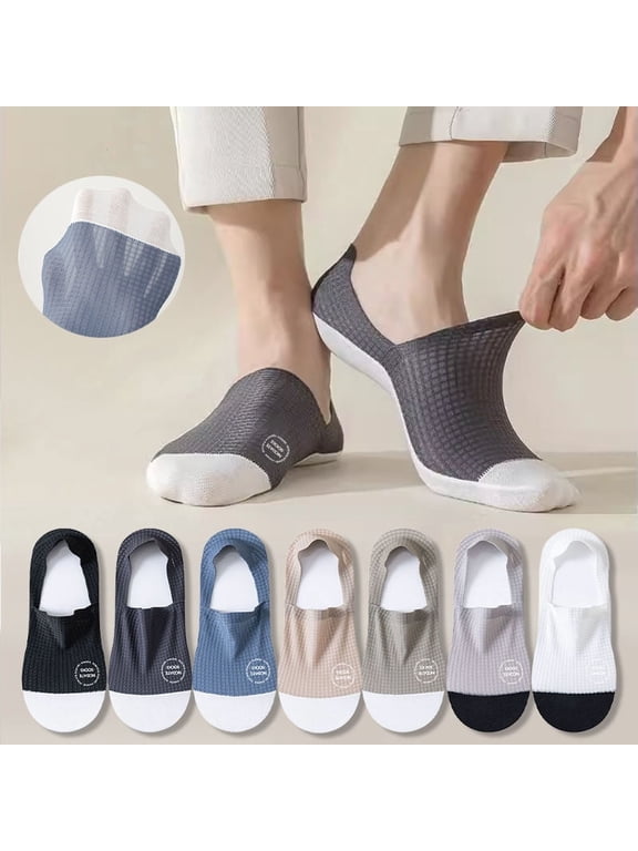 7 pairs of men's summer thin boat socks with silicone anti-slip, non-slip heel, mesh breathable, sweat-absorbing, ice silk invisible socks
