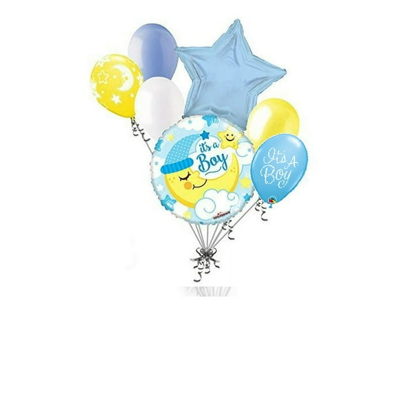 7 pc Baby Boy Sleeping Moon Balloon Bouquet Party Decoration Welcome Home Star