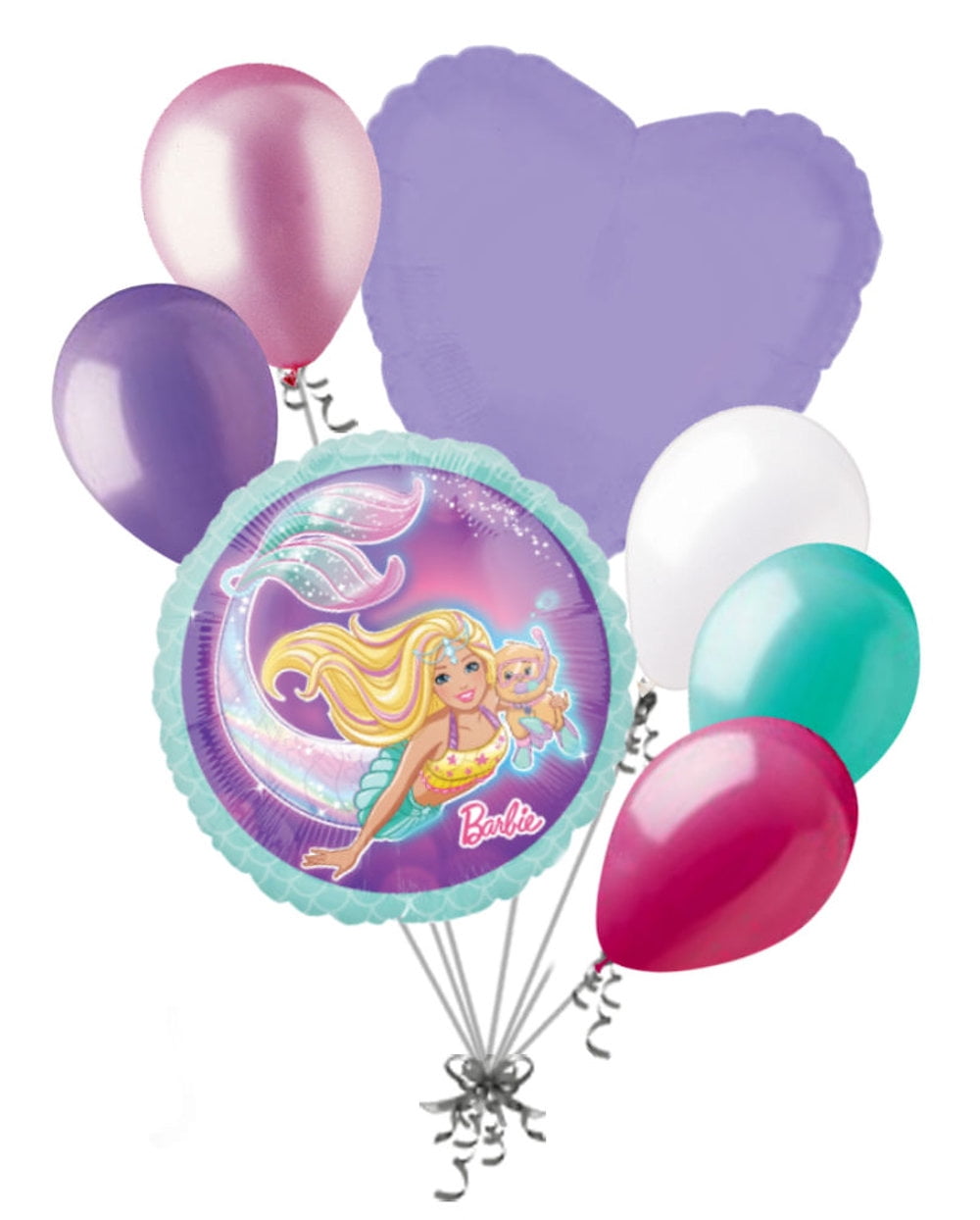 JECKAROONIE 7 pc Barbie Mermaid Balloon Bouquet Party Decoration Doll Happy Birthday
