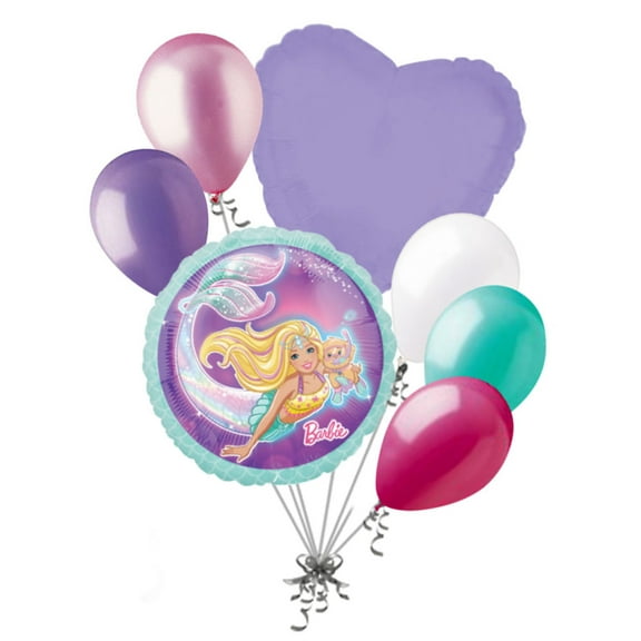 7 pc Barbie Mermaid Balloon Bouquet Party Decoration Doll Happy Birthday
