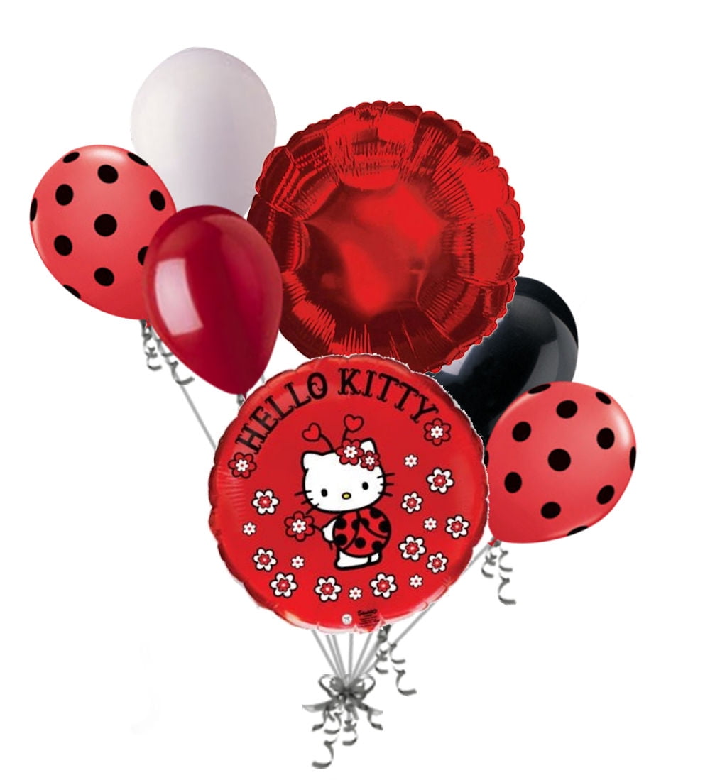JECKAROONIE 7 pc Hello Kitty Lady Bug Balloon Bouquet Party Decoration Happy Birthday Flower
