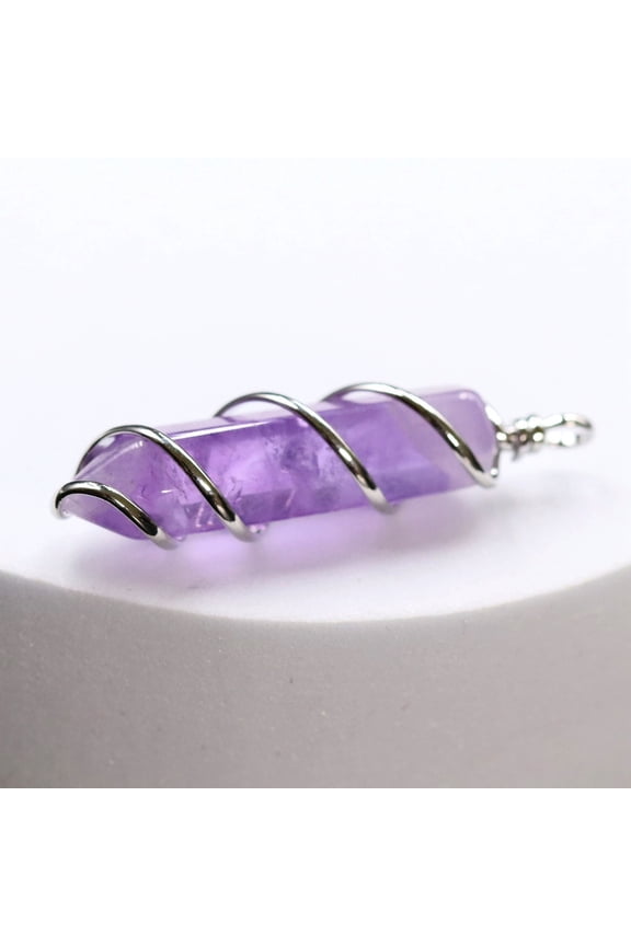 7 pc Natural Amethyst Copper Wire Wrapped Pointed Pendants Faceted Bullet Charms Platinum 45x10mm