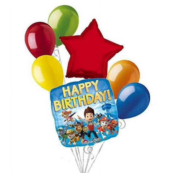 7 pc Paw Patrol Happy Birthday Balloon Bouquet Party Decoration Chase Ryder Skye