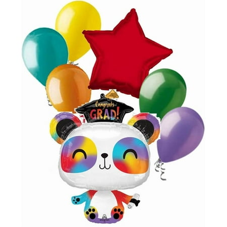 7 pc Rainbow Panda Grad Congratulations Congrats Balloon Bouquet Happy Graduation Congrat
