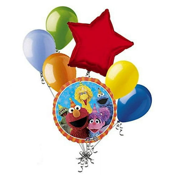 7 pc Sesame Street Fun Balloon Bouquet Party Decoration Elmo Cookie Birthday