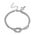 thumbnail image 1 of 7 pc Tarnish Resistant 304 Stainless Steel Hollow Cross Charm Bracelet with Double Layer Box Chains Stainless Steel Color 7-1/2 inch(18.9cm), 1 of 3