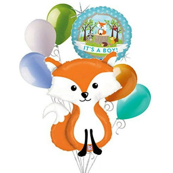 7 pc Woodland Fox It's a Baby Boy Animals Balloon Bouquet Party Decoration Blue