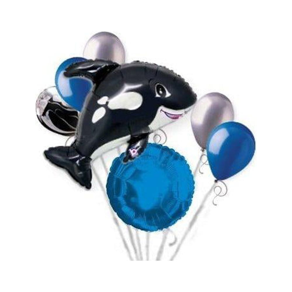 7 pc orca black killer whale balloon bouquet party decoration fish ocean sea