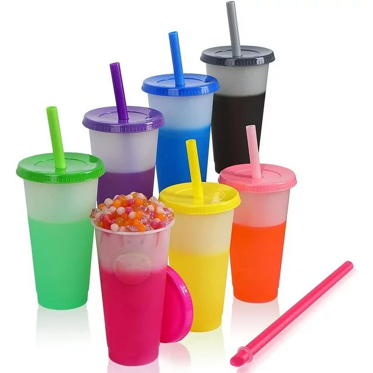 1/5 pcs Color Changing Cup Reusable Plastic Tumbler With Lid And Straw 15° Cold  Cup Straw Water Bottle Drinkware Kitchen Gadgets - AliExpress