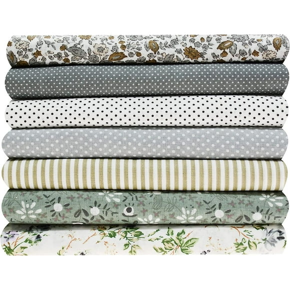 7 pcs/lot Quilting Fabric Bundles,100% Cotton Fat Quarters Printed Craft Fabric, 20 x 20 inches (50cm x 50cm) Precut Squares Sheets for Patchwork DIY Craft Sewing (Grey)
